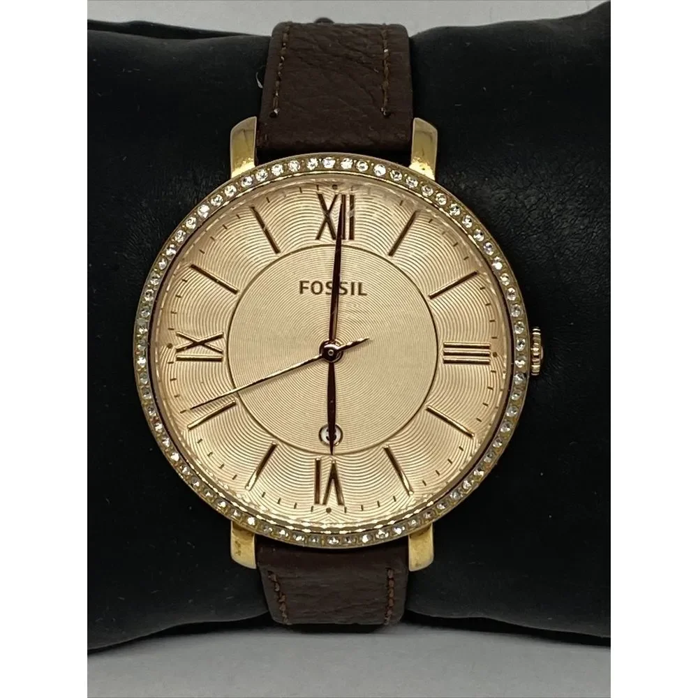 Fossil Jacqueline ES3546 Women Brown Leather Analog Rose Dial Quartz Watch WO50